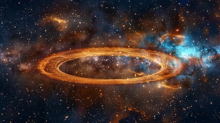 Close-up of glowing planet disk floating in space, serene beauty of the universe with ample copy space for text or design. 