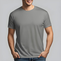 A close-up of a gray t-shirt, showcasing both the front and back views