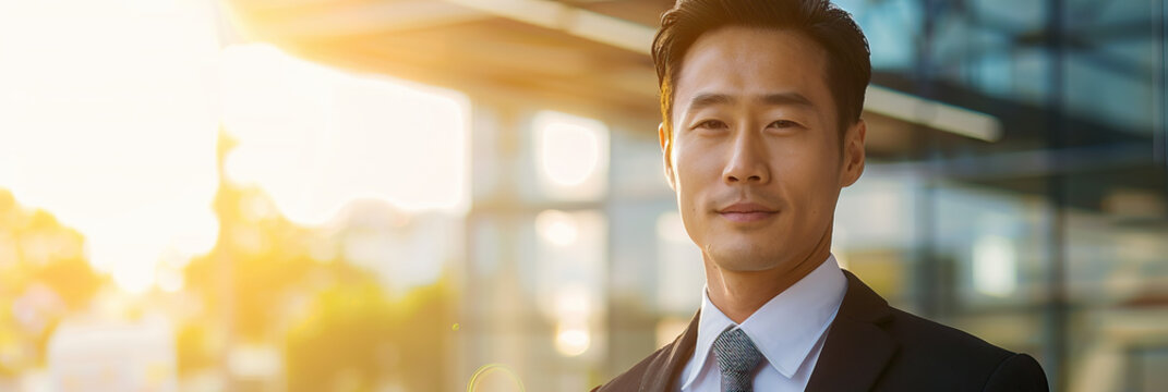 Powerful Asian Businessman in Suit and Tie