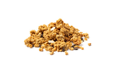 Granola Pile Isolated, Cereal Breakfast with Almonds and Chocolate Chips, Seeds and Oat Flakes