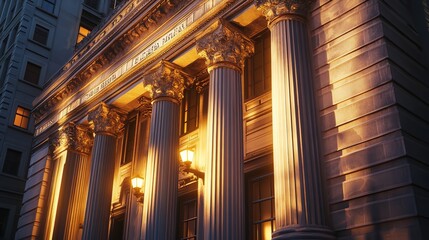 Illuminated Classical Building at Night