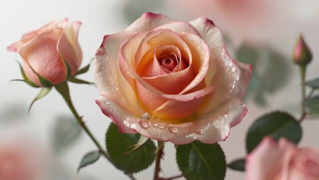 Sch&ouml;nes Rosenbild mit zarter rosafarbener Rose, heller Hintergrund