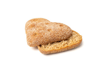 Oatmeal Bun in the Shape of a Heart Isolated, Gluten Free Flat Finnish Bread Roll