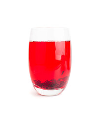 Hibiscus Tea, Dry Rose Drink, Cold Fruit Red Tea in Transparent Mug, Roselle Hibiscus Tea