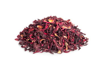Dry Hibiscus Tea Isolated, Dry Rose Petals, Fruit Red Tea, Karkade Leaves, Dried Herbal Drink,...