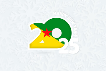 New Year 2025 for French Guiana on snowflake background.