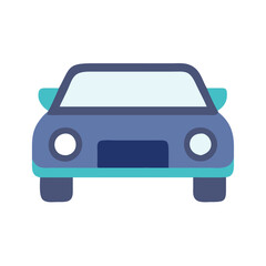 Blue compact car vector side profile, Flat vector illustration of a blue compact car shown in side view, with simple lines and a modern design.
