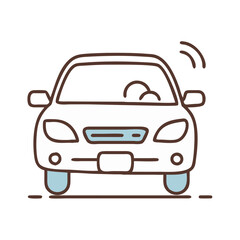 Simple car outline icon in black line, Minimalistic black line drawing of a car, featuring a clean and simple side view outline, ideal for icons or logos.
