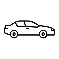 Simple car outline icon in black line, Minimalistic black line drawing of a car, featuring a clean and simple side view outline, ideal for icons or logos.
