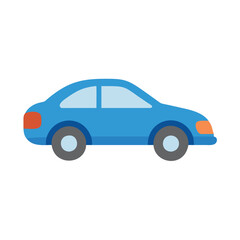 Blue compact car vector side profile, Flat vector illustration of a blue compact car shown in side view, with simple lines and a modern design.
