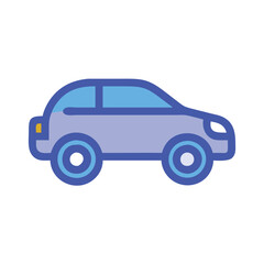 Blue compact car vector side profile, Flat vector illustration of a blue compact car shown in side view, with simple lines and a modern design.

