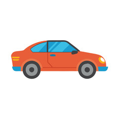 Red compact car vector side view, Flat vector illustration of a red compact car shown in side profile, isolated on a white background.
