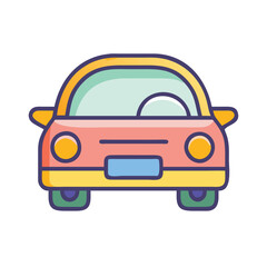 Yellow compact car vector illustration, Bright yellow compact car depicted in a flat vector style, shown from a side view, isolated on white background.
