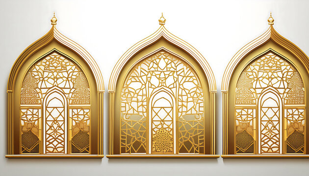  Vintage Arabic and Islamic elements featuring gold window shapes, arches, and mosque gates _1(747)