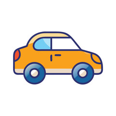 Fototapeta premium Yellow compact car vector illustration, Bright yellow compact car depicted in a flat vector style, shown from a side view, isolated on white background. 