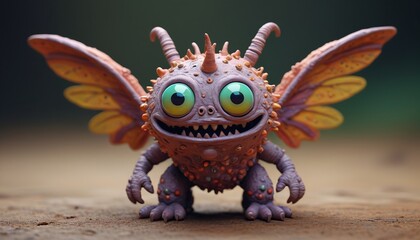 Fototapeta premium A peculiar clay monster with tiny wings and antennae, evoking both curiosity and mystery in a fantastical design, Generative AI