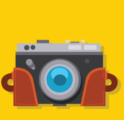 Retro camera . Old camera with strap.