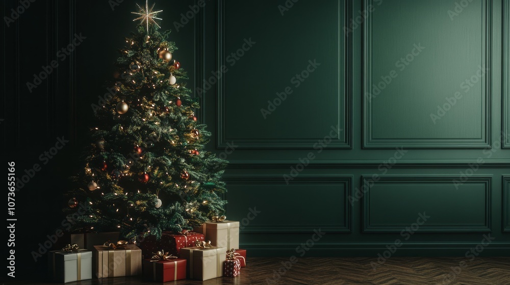 Aufkleber a large christmas tree is surrounded by several boxes of gifts