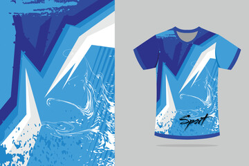 Sport t-shirt design. Sport jersey template mockup abstract design for gaming, football soccer, racing, blue color
