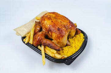 Syrian style grilled chicken meal on a white background
