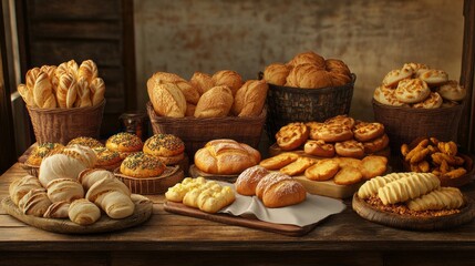 A table full of different types of bread and pastries