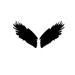 linear heraldic wings. Collection of black and white angel or bird wings with feathers. Design element for tattoo, logo or mascot. Outline flat vector Pinion on the sprawling white