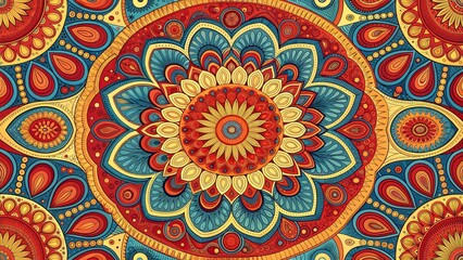 Ornate kaleidoscope pattern with floral motifs in warm colors