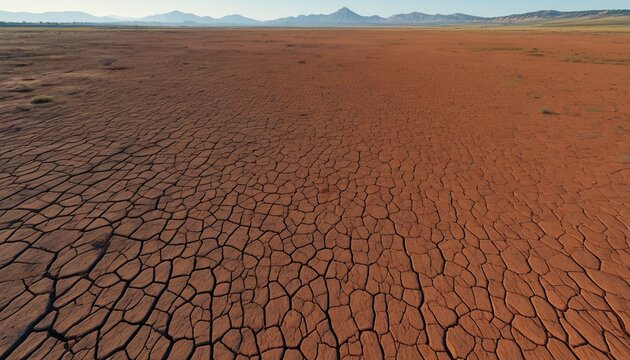 A lifeless clay meadow with dry patches and shadows that cover the ground in an eerie stillness, Generative AI