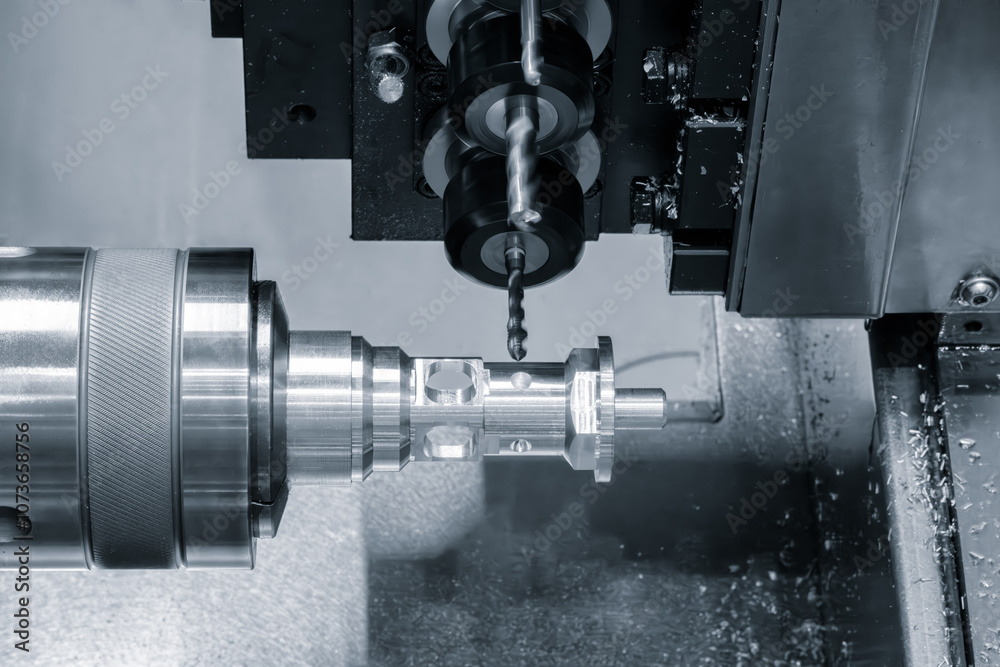 Aufkleber Programmable modern cnc digital  digital program machineManufacturing professional metalworking machine. Industrial metalworking concept background