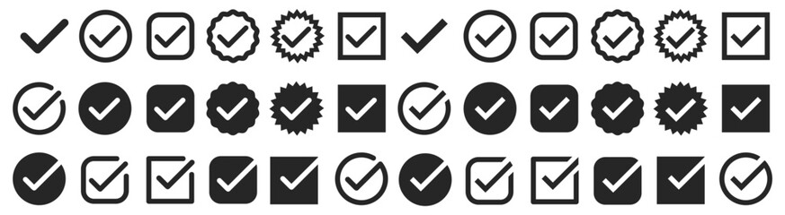 Check mark, tick and cross button, x mark, approved symbol isolated, check box with sign set - vector