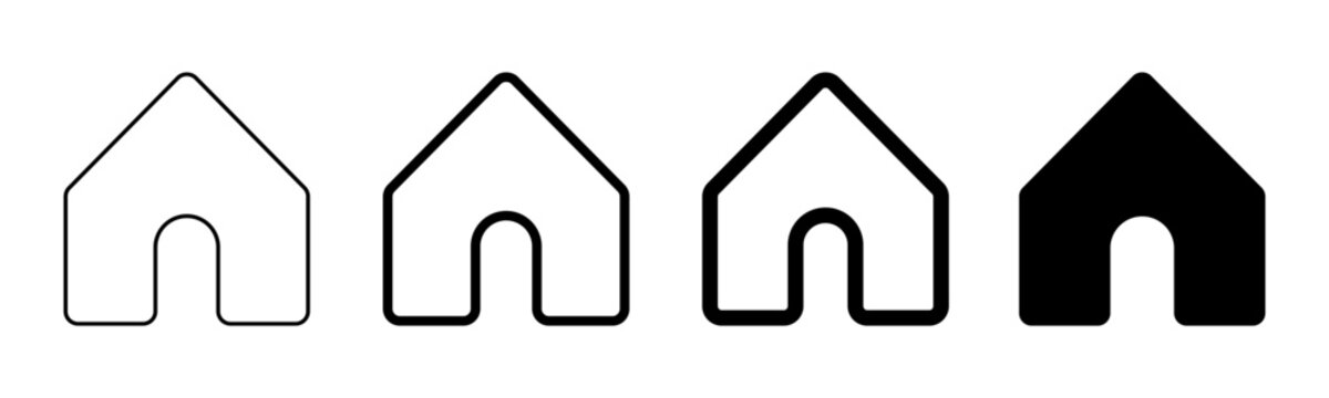 House icon, home sign, web home icon, flat style houses in outline and solid design