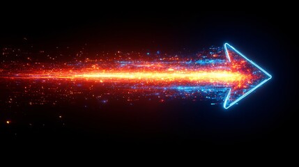 Bright Neon Arrow of Light Beams in Motion
