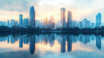 Cityscape with Reflection on Water