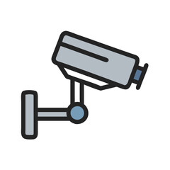 Security camera icon, Vector icon of a wall-mounted security camera, representing surveillance and monitoring equipment.