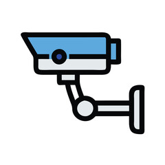 Security camera icon, Vector icon of a wall-mounted security camera, representing surveillance and monitoring equipment.