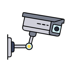 Security camera icon, Vector icon of a wall-mounted security camera, representing surveillance and monitoring equipment.