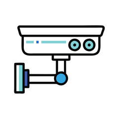 Security camera icon, Vector icon of a wall-mounted security camera, representing surveillance and monitoring equipment.