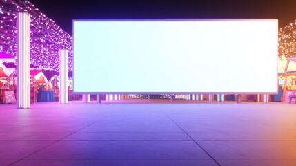 Winter Festival Advertising Blank Billboard in Vibrant Market Setting for Festive Promotion Opportunities