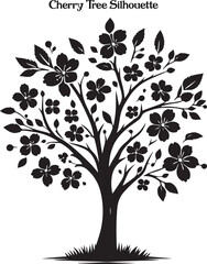 cherry blossom tree silhouette illustration. A graceful cherry tree silhouette, its branches softly outlined against a glowing, pastel sky.