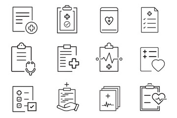 medical check-up diagnosis line icon set. Health care, cardiogram, heart, record, vector illustration. Web and app design. 