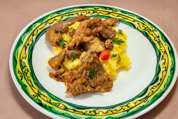 Traditional and rustic Brazilian dish, free-range chicken with polenta. Real food