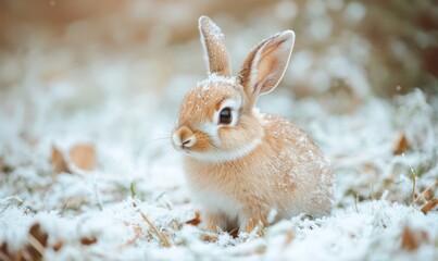 Fototapeta premium Rabbit in a snowy meadow