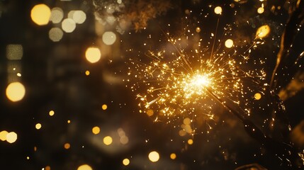 Sparkler that is lit up in the dark. Celebrations sparkler with night lights. A sparkler is lit