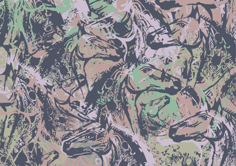 Colorful camouflage background with horse head elements for textiles or fabrics. Ornamental camo backdrop for business concepts, covers, backgrounds or textures, scrapbooking, tiles, fashion trends