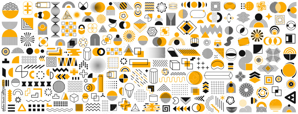 Poster set of geometric shapes icons. memphis design retro elements. retro funky graphic, 90s trends design