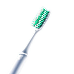 Close-Up of a Green and White Toothbrush with Soft Bristles on a Clean Background Perfect for Dental and Hygiene-Related Concepts