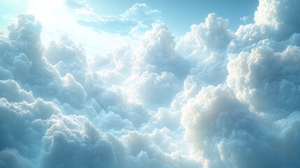 Soft, fluffy clouds illuminated by sunlight in a serene sky.