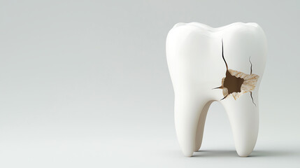 Close-Up of Decayed Tooth with Severe Cavity on Light Background