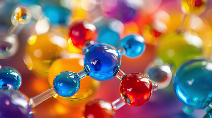 Colorful Depiction of Molecular Structures Representing Various Substances Under Bright Lighting, Showcasing Scientific Exploration in a Vibrant, Abstract Form