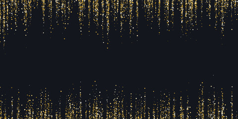 Bright vector illustration of magic sparkling shiny particles and lines on dark background. Vector illustration. Golden glitter. © aleksei_derin